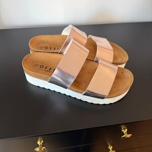 Office London Rose Gold Double Strap Platform Slide Sandals